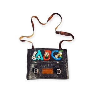 Antique Tooled Leather Handpainted Disney Characters Crossbody Bag